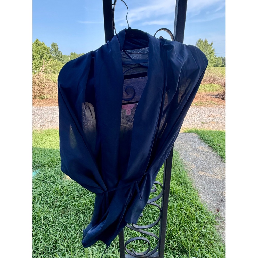 Lilly Pulitzer Navy Blue 100% Silk Tie Front Wrap Top Sleeveless L/XL